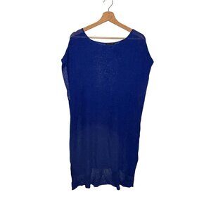 Eileen Fisher Adriatic Blue Rayon Nylon Crinkle Diamond Tunic Sweater Women's L